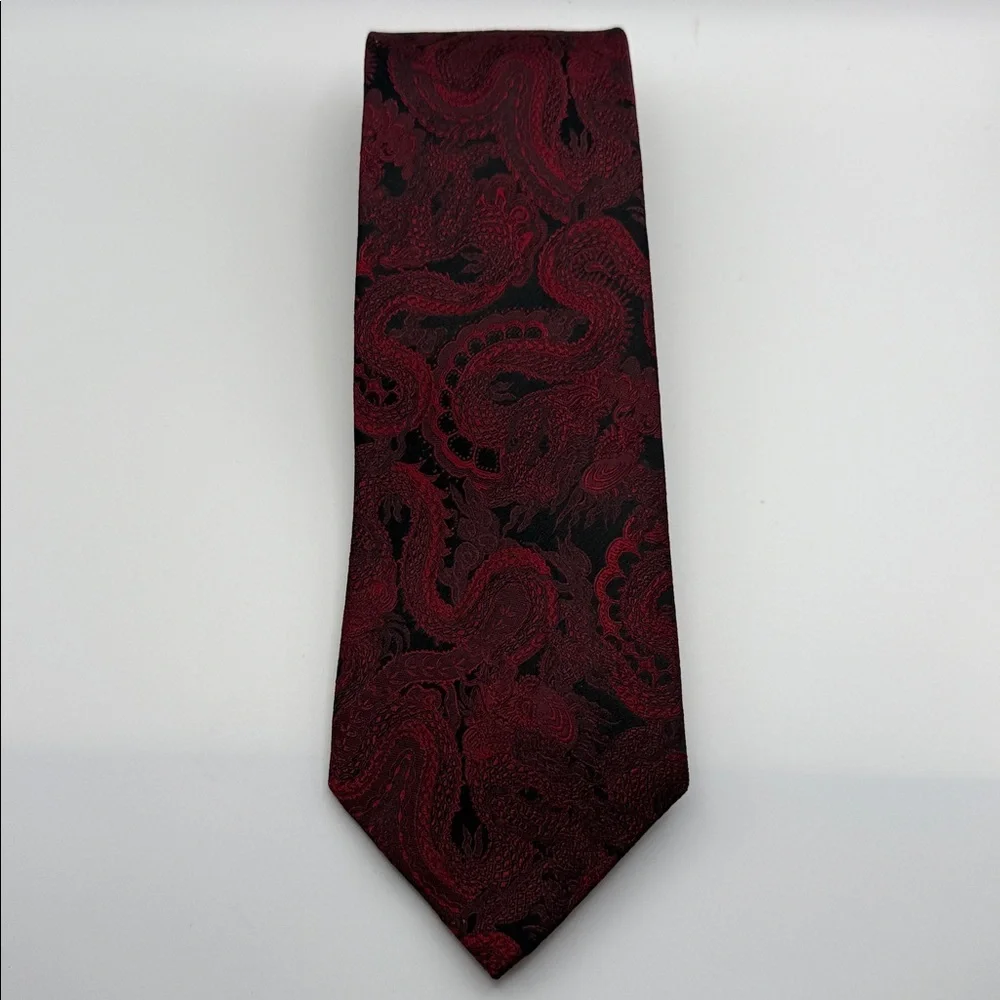 J.Ferrar Red and Black Dragon Mens , 100% Silk